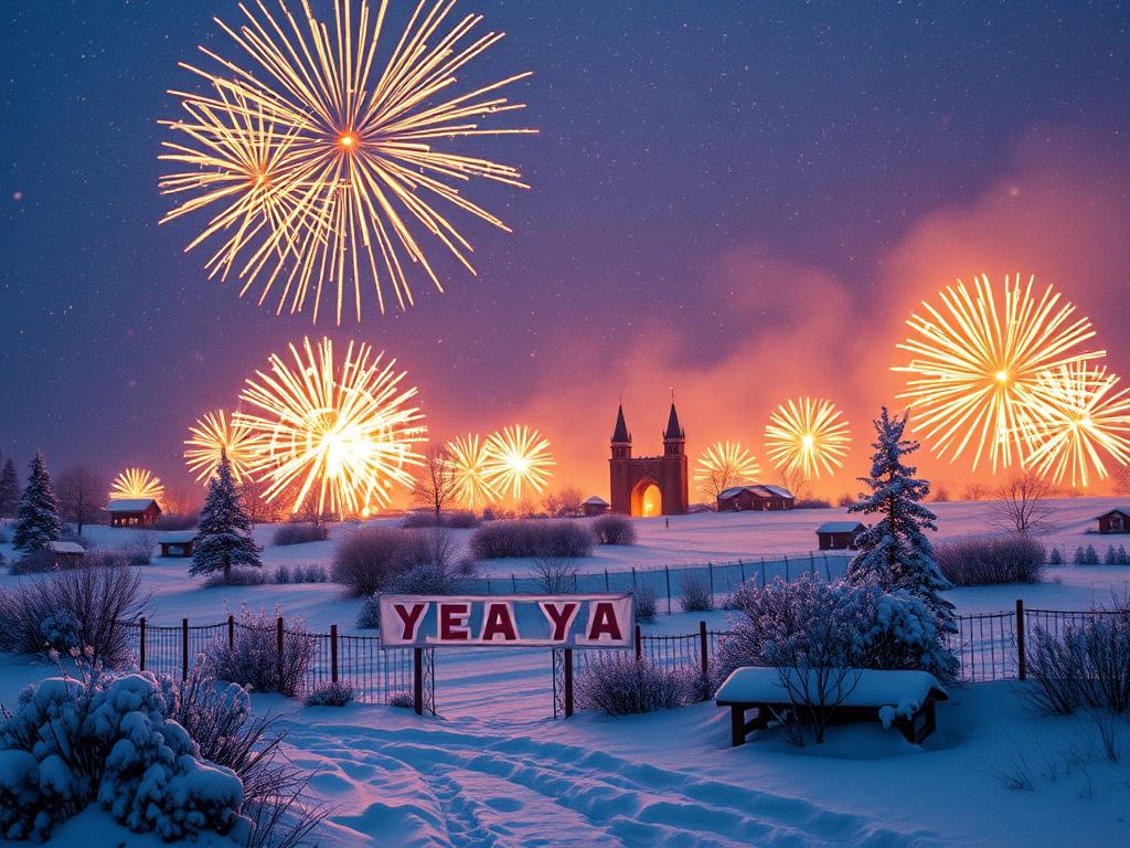 Hhistorische Stadtlandshaft Mit Sylvesterraketen Und Aufschrift Happy New Year