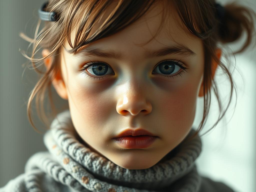 Create A Whimsical Digital Illustration Of A Young Girl Sitting On A Bench She Has Long Light Brown