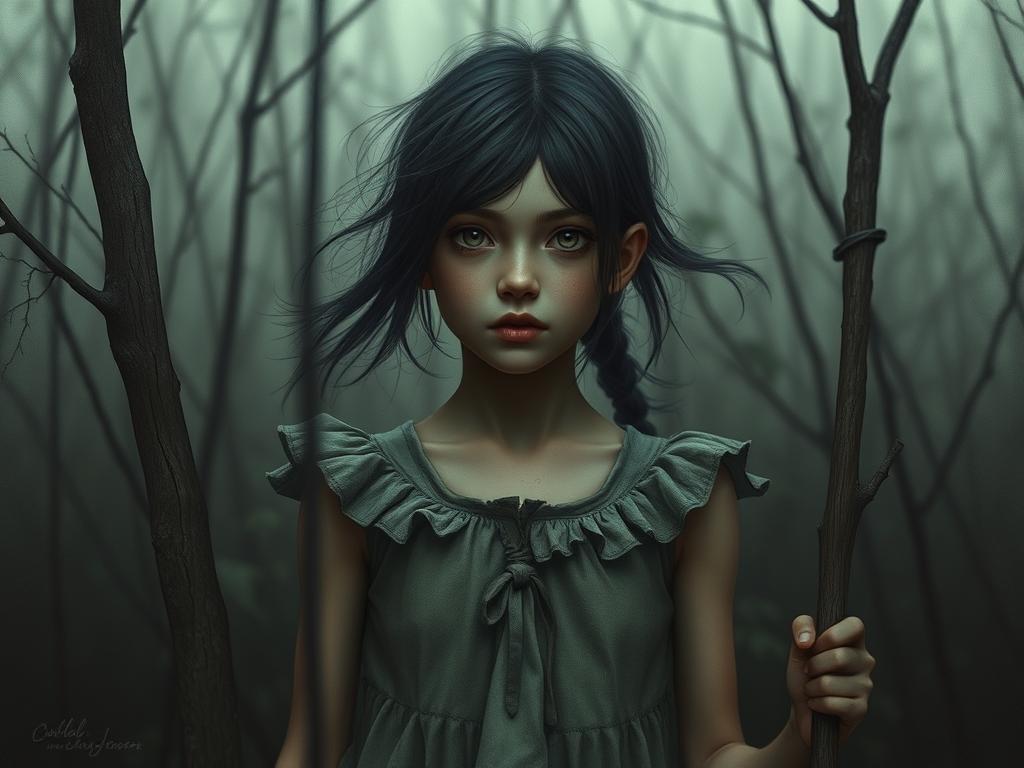 (Realistic Color Sketch) (late 1990s Aesthetic) The Image Is Of A 7-year-old Girl Standing On A Baseball