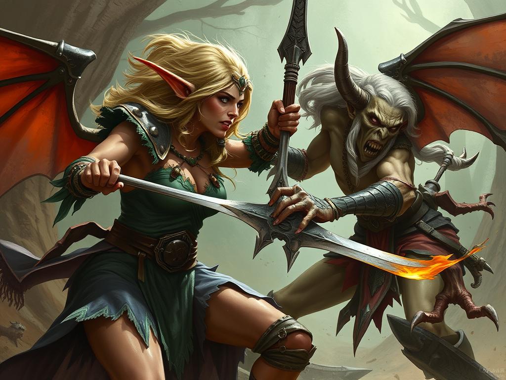 A Powerful Male And Female Sorcerer Stand Together At The Edge Of A Twilight Battlefield Their Robes