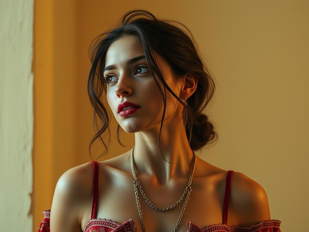 A Radiant Confident Woman Stands Gracefully In A Bright Softly Sunlit Room She’s Dressed In A Form-fitting