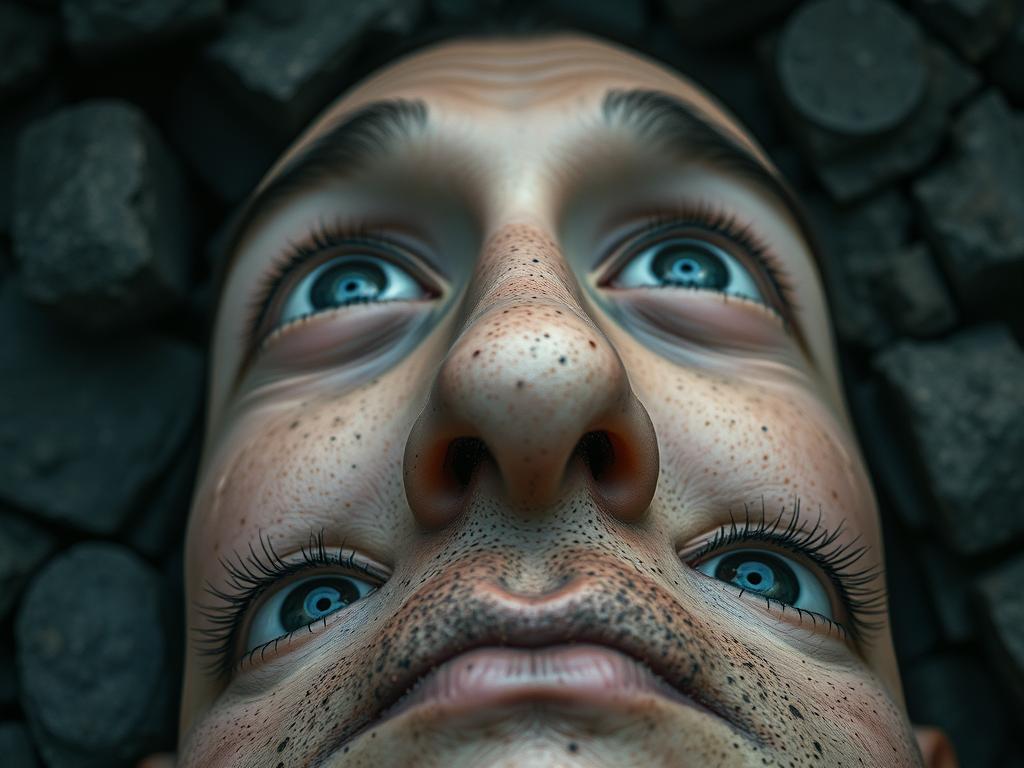 A 3D Render Of An Extreme Close-up Of A Michelangelo-style Prophet's Face The Prophet Has Ancient Wise