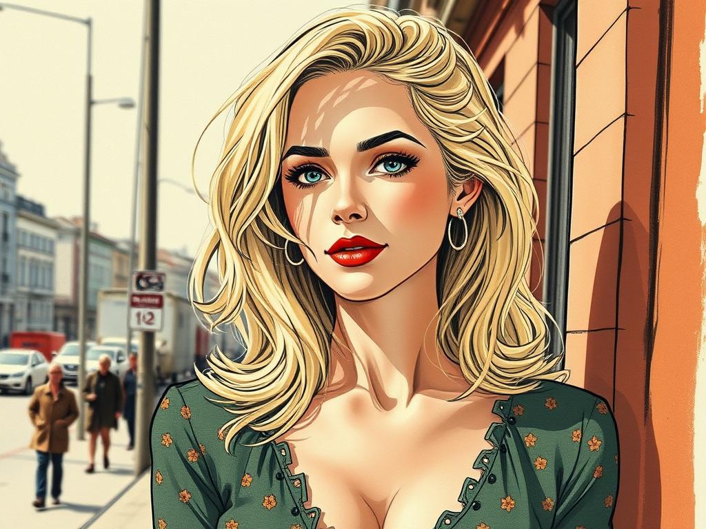 Woman 20 Years Old Blonde Hair Green Eyes Standing Texting Hairy Arms