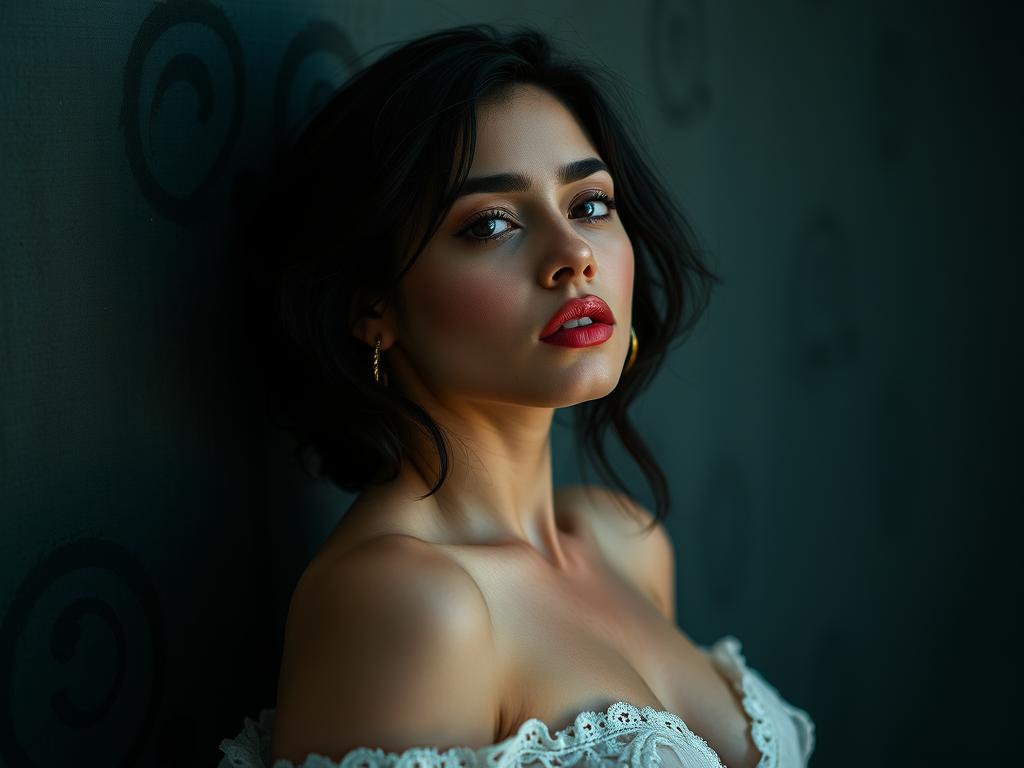 A Beautiful Woman With A Serene Expression Soft Natural Lighting High-detail Skin Texture Realistic