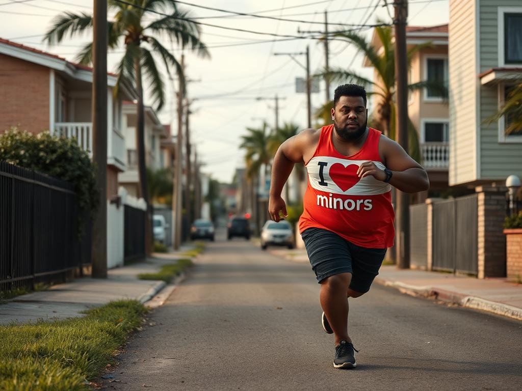 A Guy Fighting Off Many Fat Guys With A Shirt That Says 'gooner'